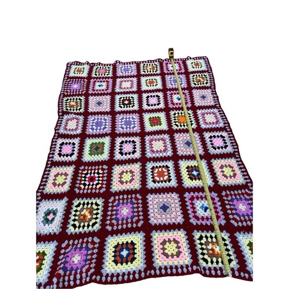 Crochet squares blanket burgundy 69x51”